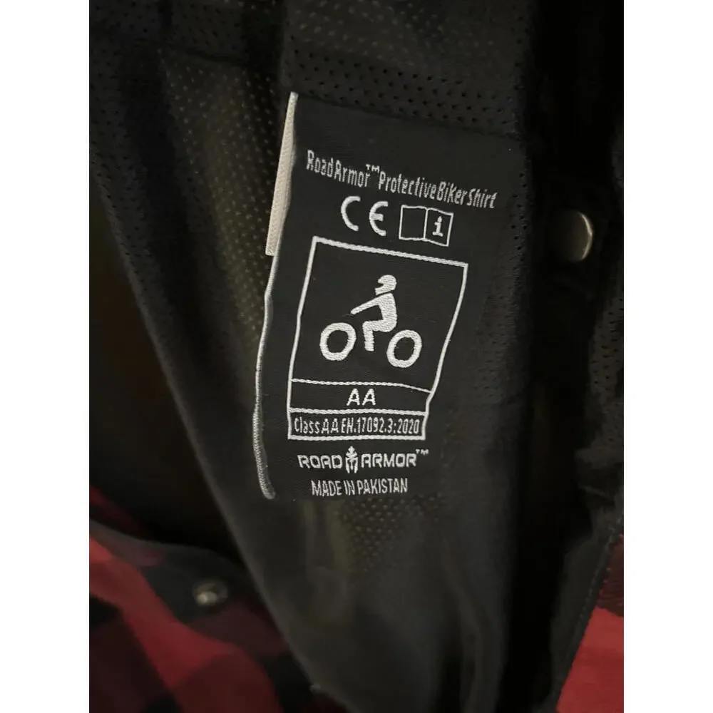 Road Armor by Skull Riderz Red Checkered Flannel Hoodie Shirt - Picture 7 of 8